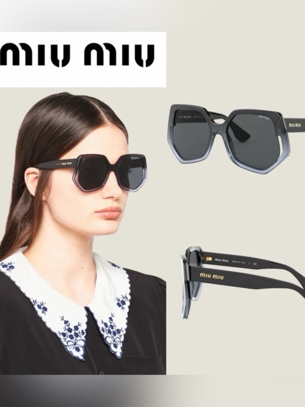Miu Miu la Mondaine Oversized Frame Sunglasses SMU07V Gradient Geometric NWT